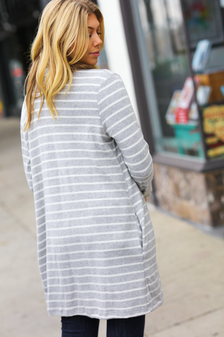 Viamor Taking It Easy Grey Striped Hacci Open Cardigan-VIAMOR-[option4]-[option5]-[option6]-[option7]-[option8]-Shop-Boutique-Clothing-for-Women-Online