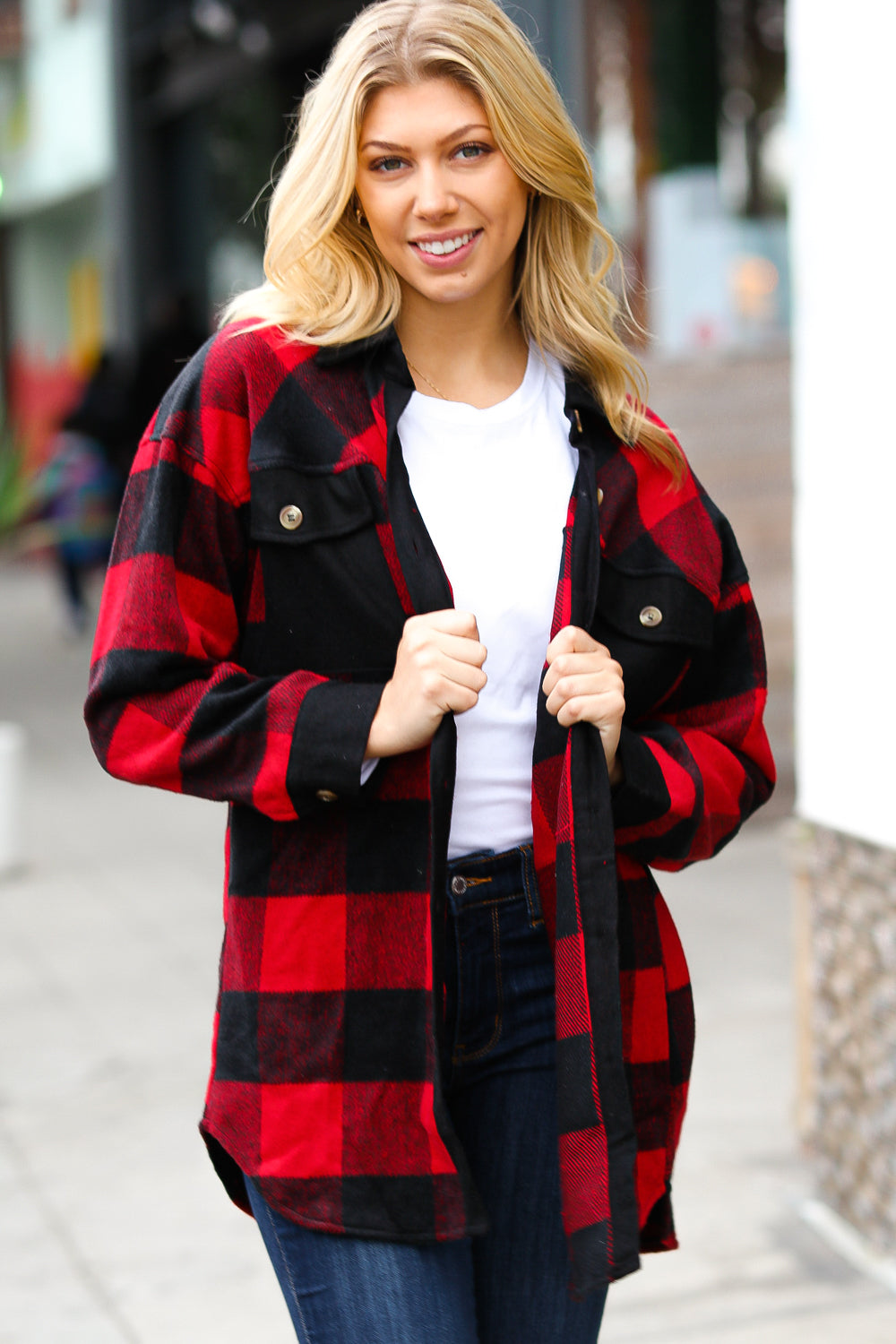 Haptics Holiday Red Flannel Plaid Button Down Shacket-Haptics-[option4]-[option5]-[option6]-[option7]-[option8]-Shop-Boutique-Clothing-for-Women-Online