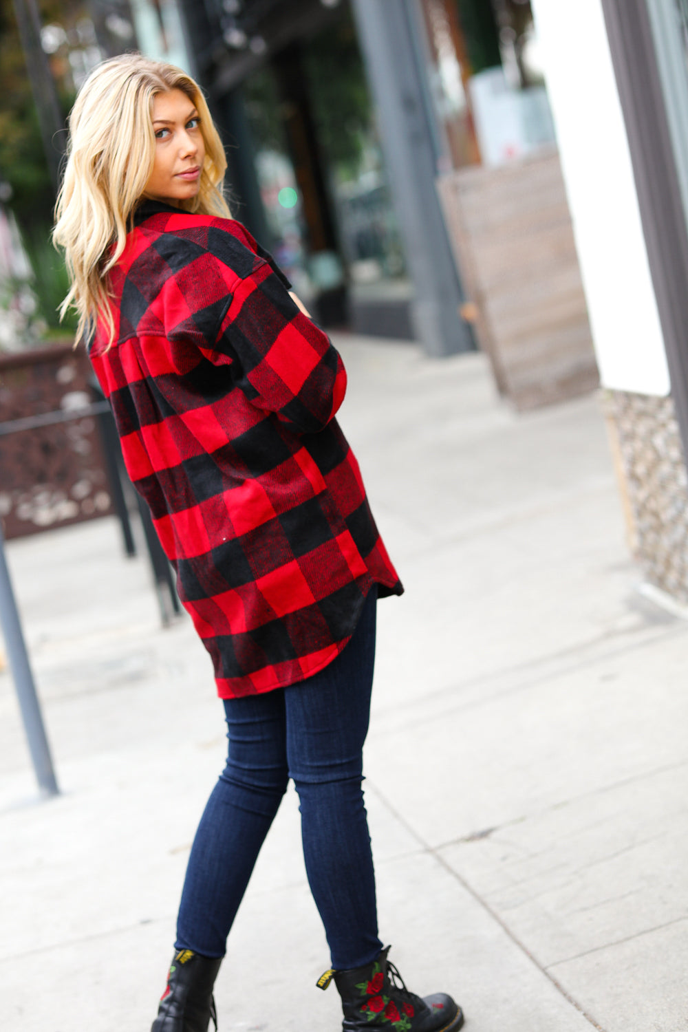 Haptics Holiday Red Flannel Plaid Button Down Shacket-Haptics-[option4]-[option5]-[option6]-[option7]-[option8]-Shop-Boutique-Clothing-for-Women-Online