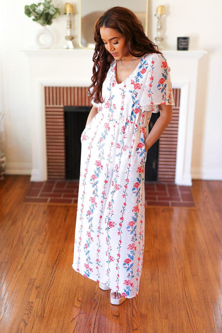 Red/Blue Floral Swiss Dot Chiffon Foil Maxi Dress-Haptics-[option4]-[option5]-[option6]-[option7]-[option8]-Shop-Boutique-Clothing-for-Women-Online