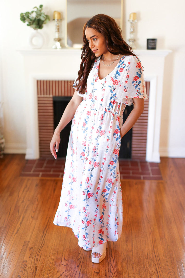 Red/Blue Floral Swiss Dot Chiffon Foil Maxi Dress-Haptics-[option4]-[option5]-[option6]-[option7]-[option8]-Shop-Boutique-Clothing-for-Women-Online