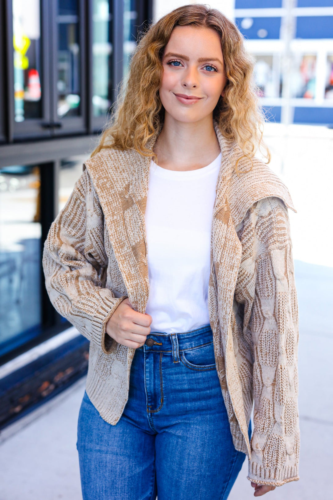 Autumn Vibes Taupe Textured Cable Knit Collared Cardigan-Haptics-[option4]-[option5]-[option6]-[option7]-[option8]-Shop-Boutique-Clothing-for-Women-Online