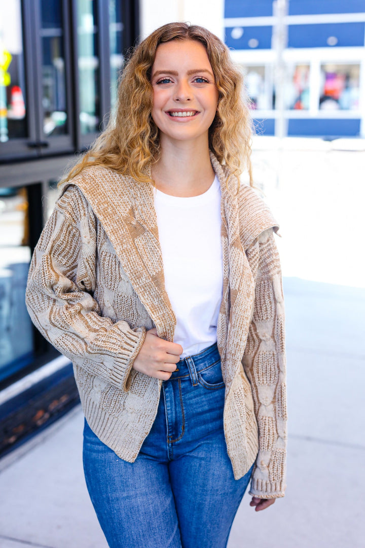 Autumn Vibes Taupe Textured Cable Knit Collared Cardigan-Haptics-[option4]-[option5]-[option6]-[option7]-[option8]-Shop-Boutique-Clothing-for-Women-Online