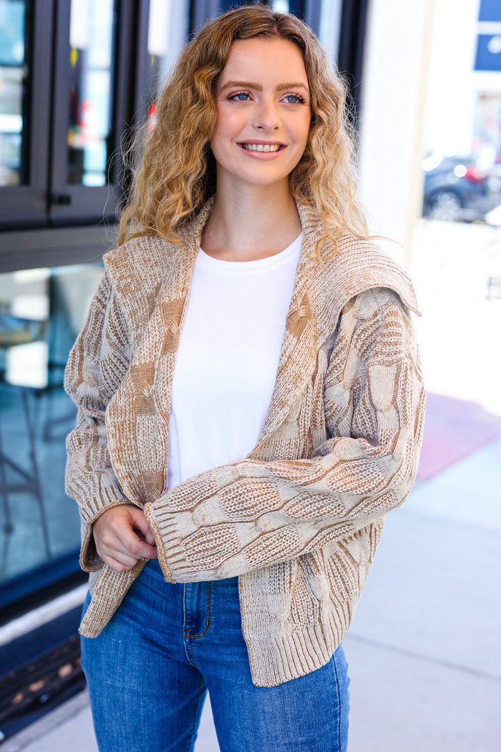 Autumn Vibes Taupe Textured Cable Knit Collared Cardigan-Haptics-[option4]-[option5]-[option6]-[option7]-[option8]-Shop-Boutique-Clothing-for-Women-Online