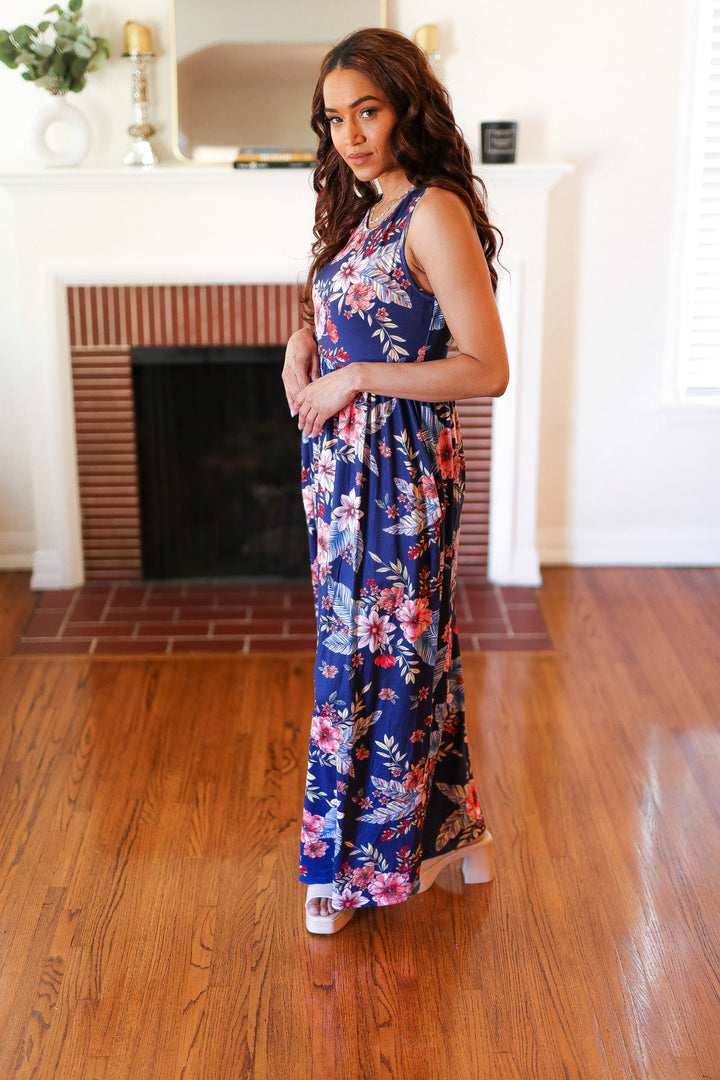 Navy Floral Fit and Flare Sleeveless Maxi Dress-Haptics-[option4]-[option5]-[option6]-[option7]-[option8]-Shop-Boutique-Clothing-for-Women-Online