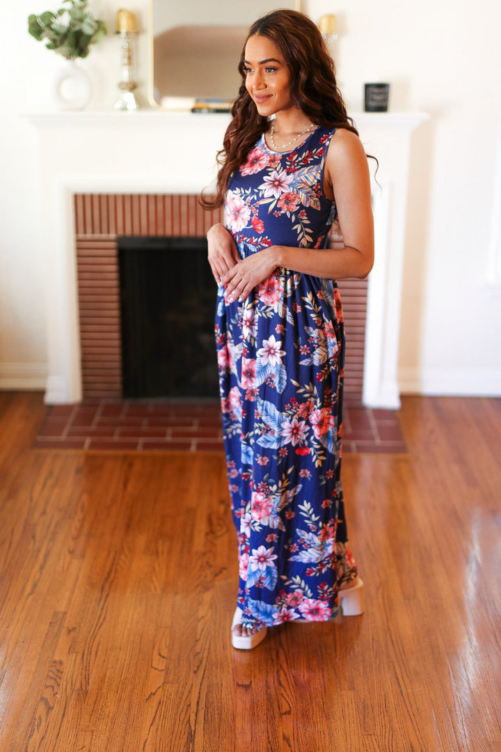 Navy Floral Fit and Flare Sleeveless Maxi Dress-Haptics-[option4]-[option5]-[option6]-[option7]-[option8]-Shop-Boutique-Clothing-for-Women-Online