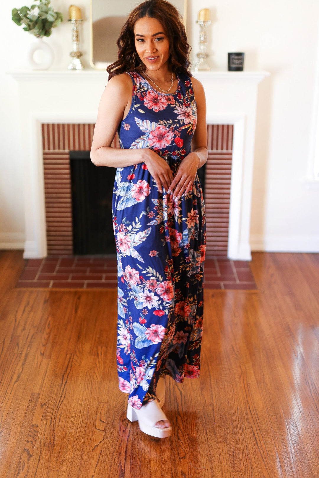 Navy Floral Fit and Flare Sleeveless Maxi Dress-Haptics-[option4]-[option5]-[option6]-[option7]-[option8]-Shop-Boutique-Clothing-for-Women-Online