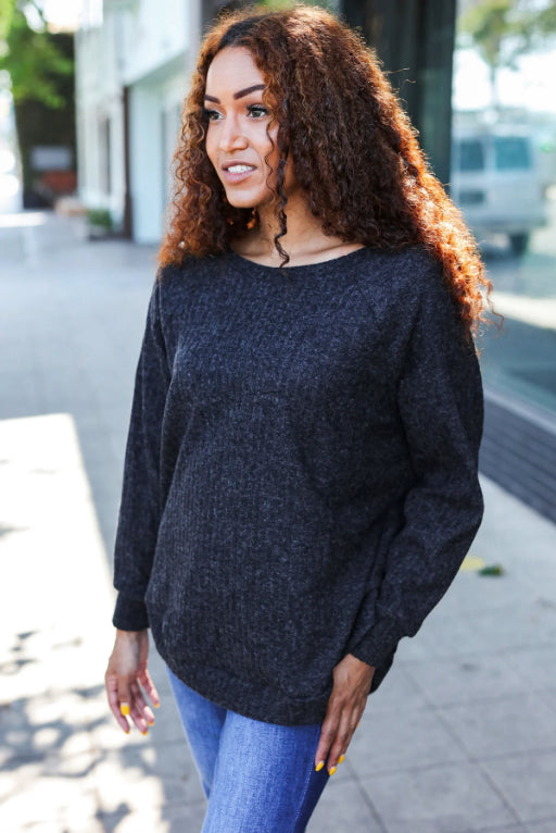 Beautiful You Charcoal Ribbed Brushed Hacci Sweater-Beeson River-[option4]-[option5]-[option6]-[option7]-[option8]-Shop-Boutique-Clothing-for-Women-Online