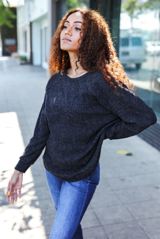 Beautiful You Charcoal Ribbed Brushed Hacci Sweater-Beeson River-[option4]-[option5]-[option6]-[option7]-[option8]-Shop-Boutique-Clothing-for-Women-Online