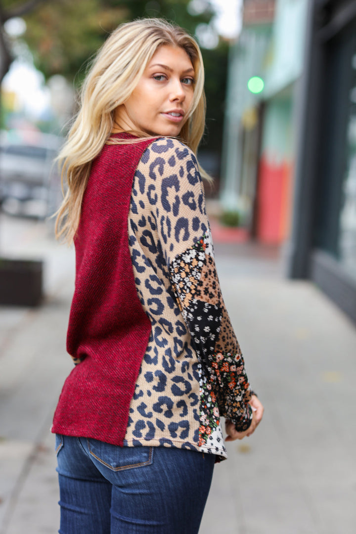 Haptics Feeling Bold Burgundy Two Tone Floral & Animal Print Top-Haptics-[option4]-[option5]-[option6]-[option7]-[option8]-Shop-Boutique-Clothing-for-Women-Online