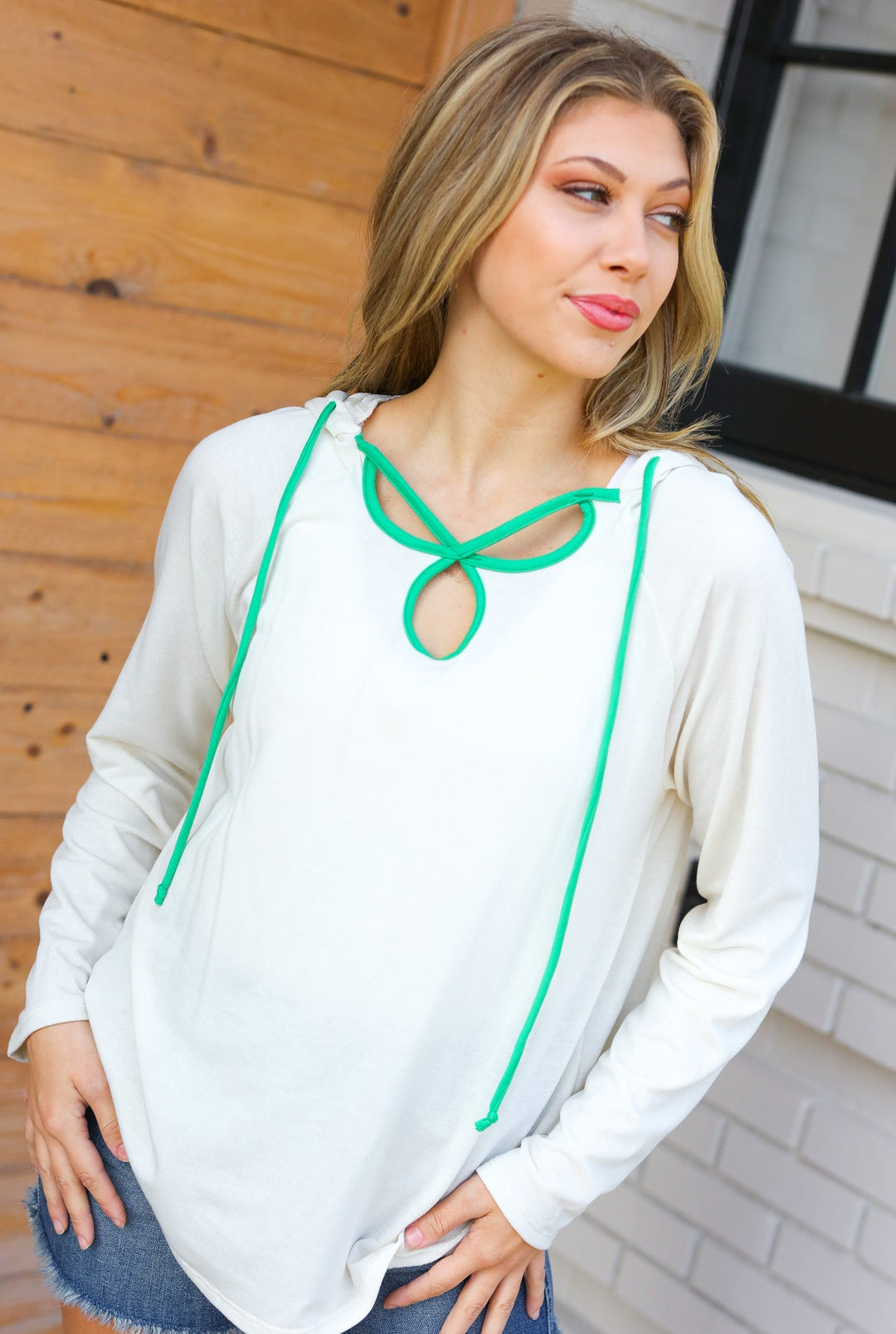 Feeling It Kelly Green Clover Cut Out Terry Hoodie-Haptics-[option4]-[option5]-[option6]-[option7]-[option8]-Shop-Boutique-Clothing-for-Women-Online