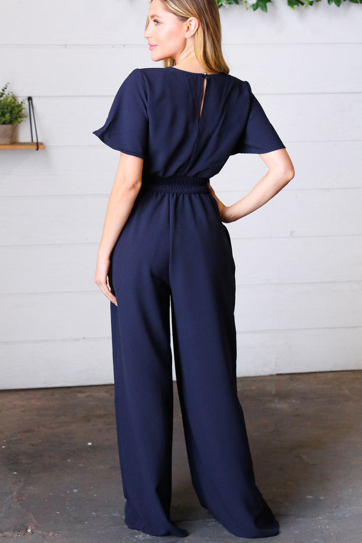 Dark Blue Smocked Waist Notch Neck Crepe Jumpsuit-Haptics-3x-[option4]-[option5]-[option6]-[option7]-[option8]-Shop-Boutique-Clothing-for-Women-Online