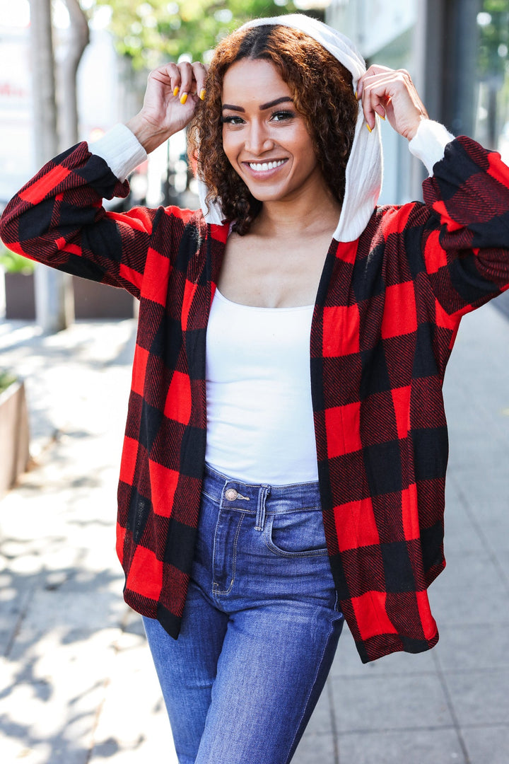 Stepping Out Red Buffalo Plaid Ribbed Hooded Sweater-Beeson River-[option4]-[option5]-[option6]-[option7]-[option8]-Shop-Boutique-Clothing-for-Women-Online