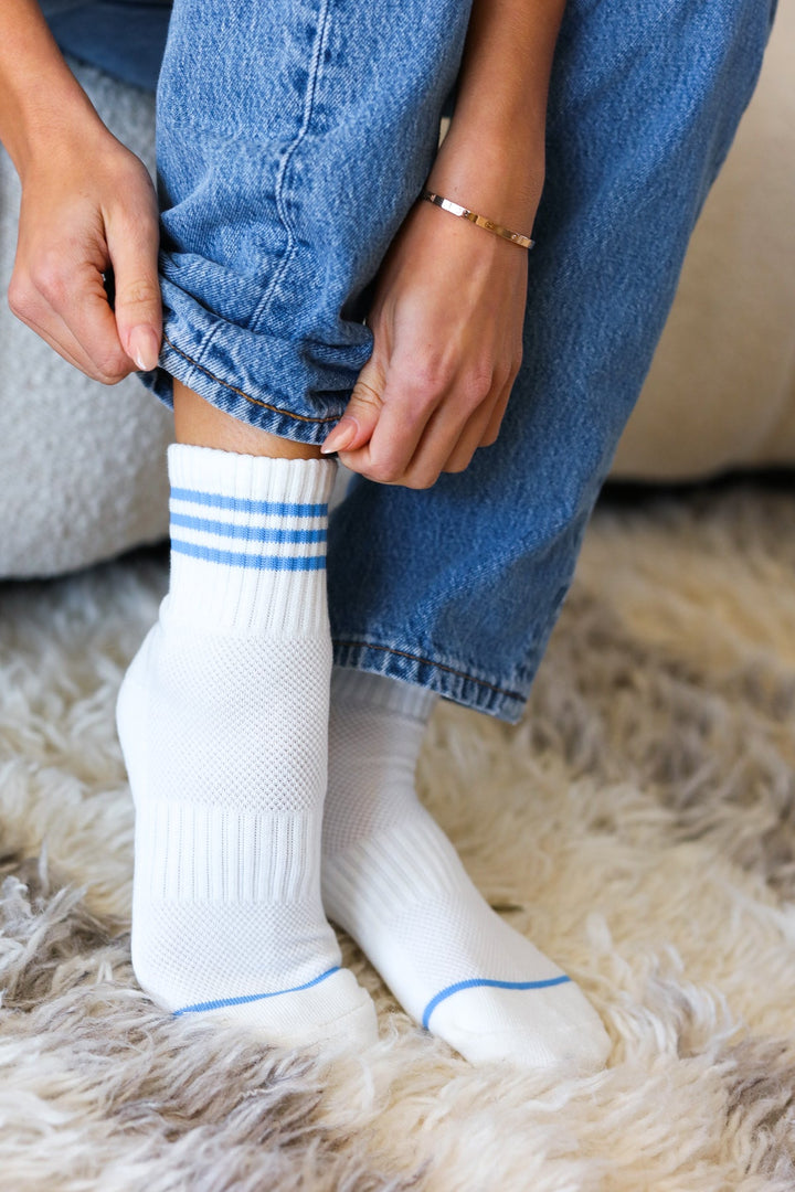 White & Blue Sporty Ankle Socks-ICON-One Size Fits All-[option4]-[option5]-[option6]-[option7]-[option8]-Shop-Boutique-Clothing-for-Women-Online