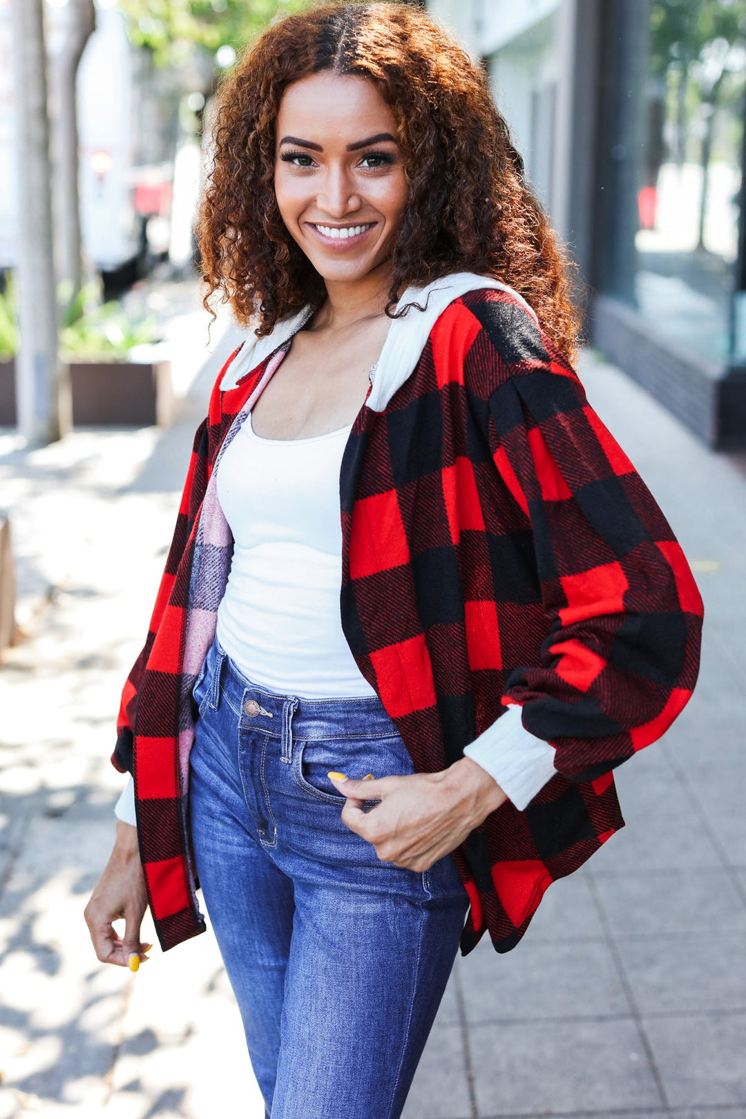 Stepping Out Red Buffalo Plaid Ribbed Hooded Sweater-Beeson River-[option4]-[option5]-[option6]-[option7]-[option8]-Shop-Boutique-Clothing-for-Women-Online