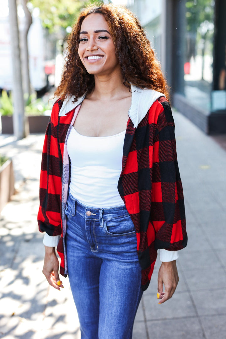 Stepping Out Red Buffalo Plaid Ribbed Hooded Sweater-Beeson River-[option4]-[option5]-[option6]-[option7]-[option8]-Shop-Boutique-Clothing-for-Women-Online