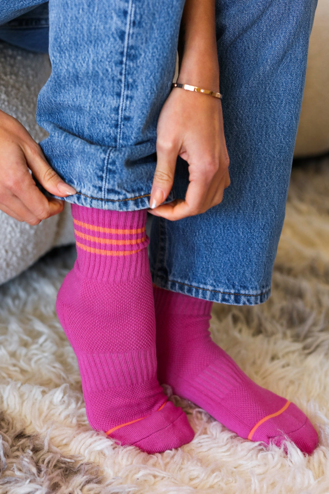 Fuchsia Sporty Ankle Socks-ICON-One Size Fits All-[option4]-[option5]-[option6]-[option7]-[option8]-Shop-Boutique-Clothing-for-Women-Online