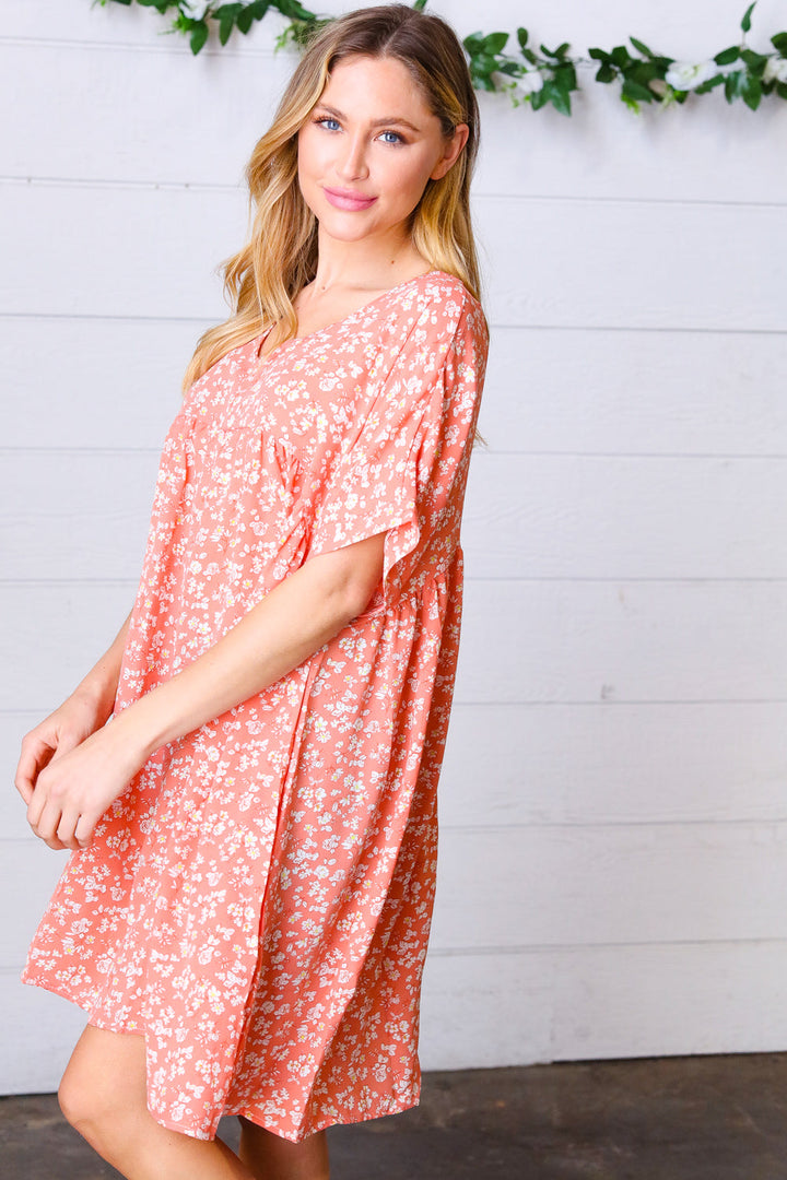 Peach Ditzy Floral Woven Dolman V Neck Dress-Haptics-[option4]-[option5]-[option6]-[option7]-[option8]-Shop-Boutique-Clothing-for-Women-Online