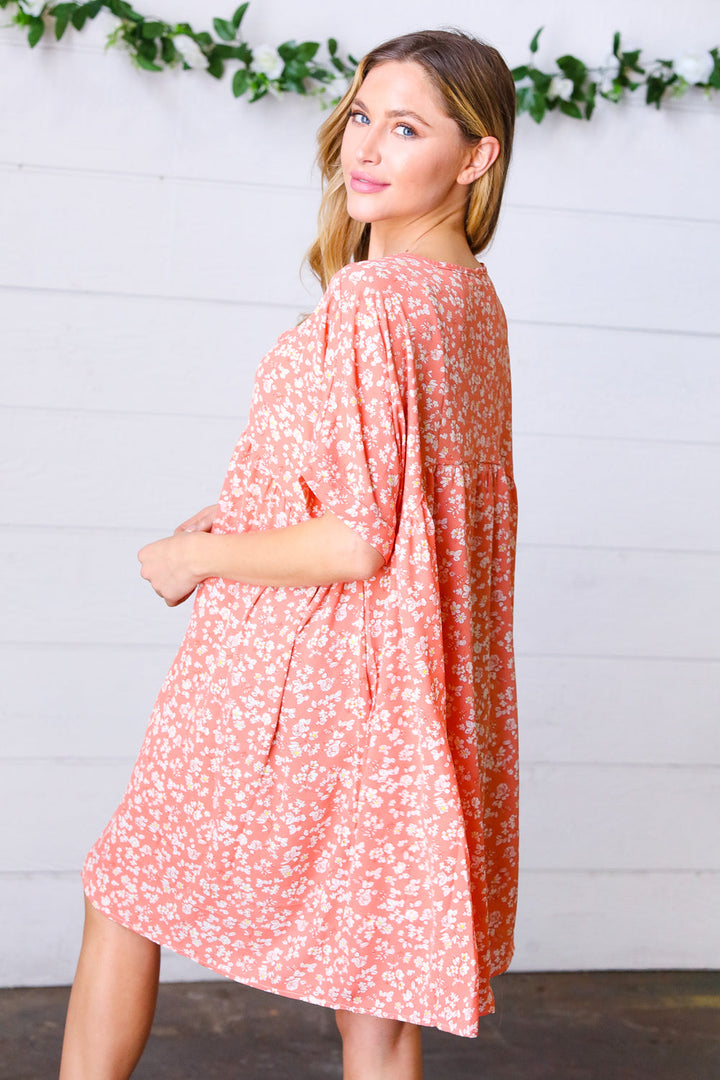 Peach Ditzy Floral Woven Dolman V Neck Dress-Haptics-[option4]-[option5]-[option6]-[option7]-[option8]-Shop-Boutique-Clothing-for-Women-Online