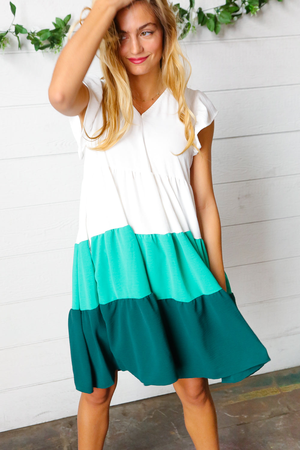 Seafoam & Emerald Tiered Frill Sleeve Midi Dress-Haptics-[option4]-[option5]-[option6]-[option7]-[option8]-Shop-Boutique-Clothing-for-Women-Online