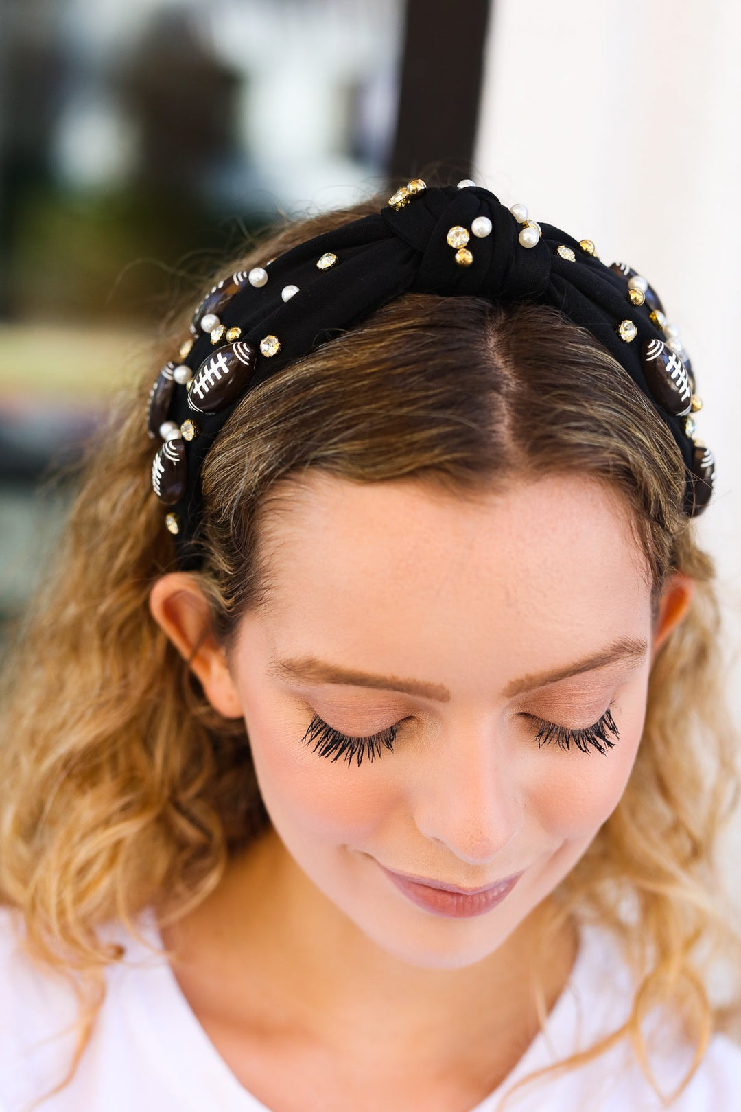 Black Stone & Gem Football Embellished Top Knot Headband-Jane Ruth-One Size Fits All-[option4]-[option5]-[option6]-[option7]-[option8]-Shop-Boutique-Clothing-for-Women-Online