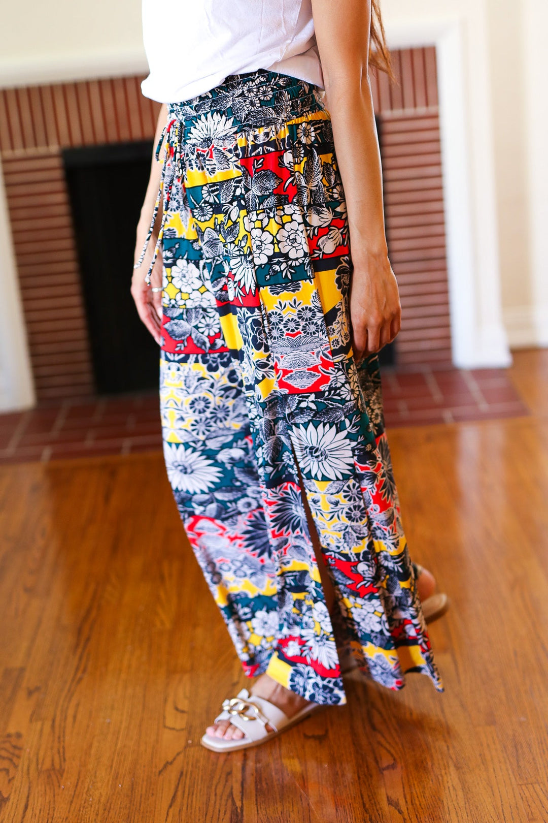 Vacay Vibes Teal Floral Smocked Waist Side Slit Palazzo Pants-AndTheWhy-[option4]-[option5]-[option6]-[option7]-[option8]-Shop-Boutique-Clothing-for-Women-Online