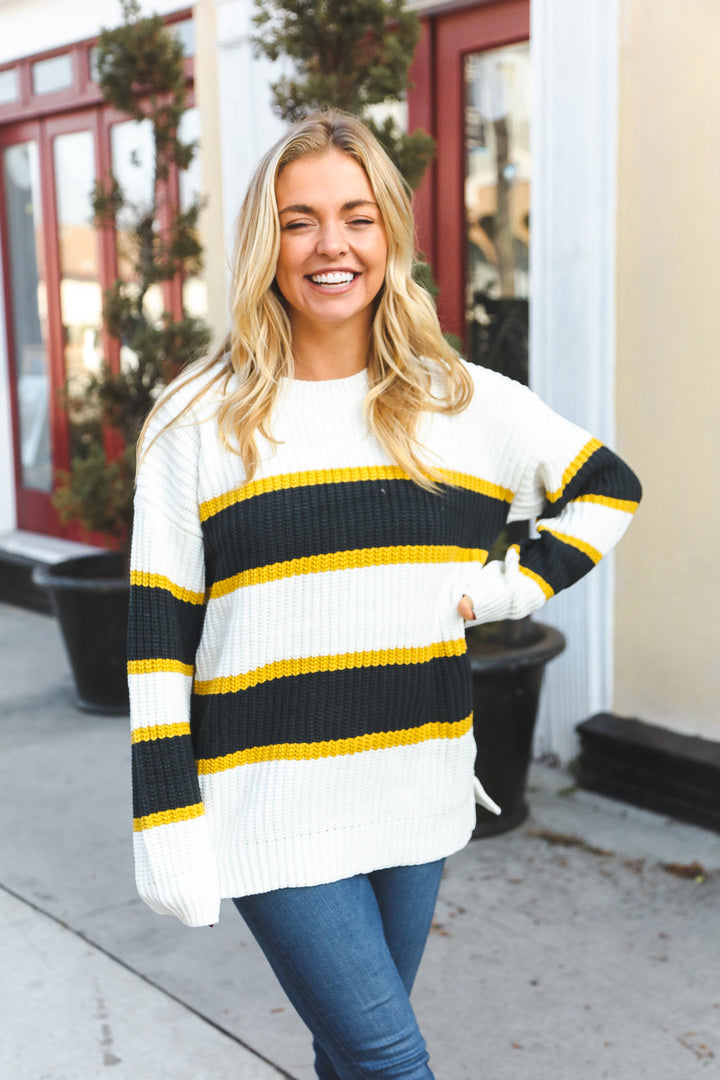 Casual Chic Yellow & Ivory Stripe Oversize Knit Sweater-Reborn J-[option4]-[option5]-[option6]-[option7]-[option8]-Shop-Boutique-Clothing-for-Women-Online