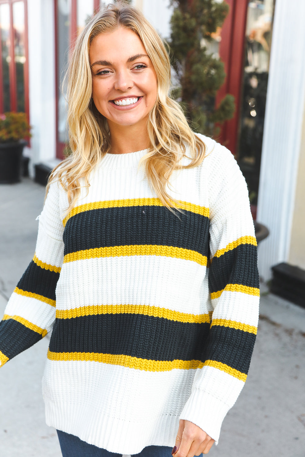 Casual Chic Yellow & Ivory Stripe Oversize Knit Sweater-Reborn J-[option4]-[option5]-[option6]-[option7]-[option8]-Shop-Boutique-Clothing-for-Women-Online