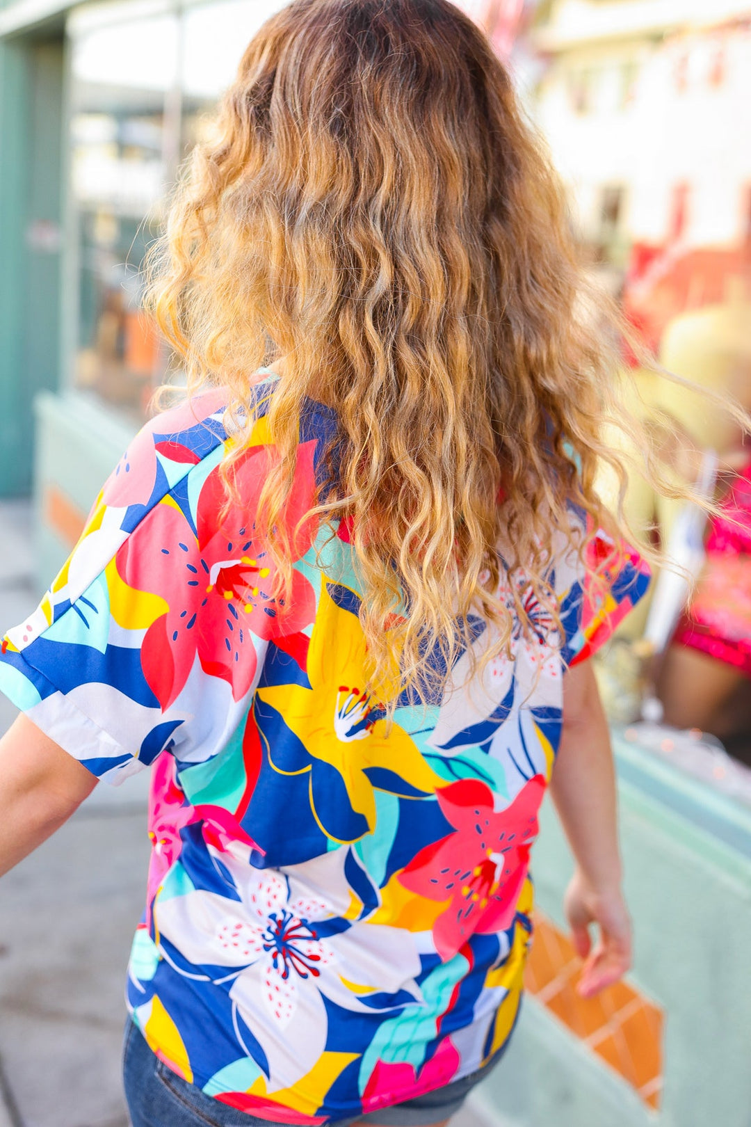 Navy & Yellow Tropical Floral V Neck Top-Haptics-[option4]-[option5]-[option6]-[option7]-[option8]-Shop-Boutique-Clothing-for-Women-Online