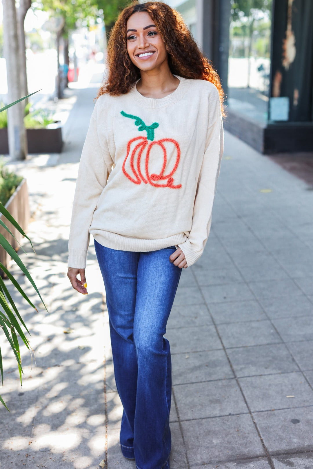 Taupe Embroidered Pumpkin Oversized Sweater-Haptics-[option4]-[option5]-[option6]-[option7]-[option8]-Shop-Boutique-Clothing-for-Women-Online