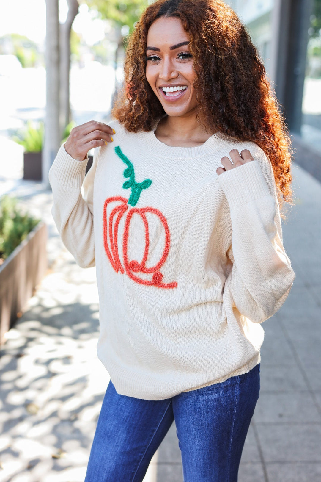 Taupe Embroidered Pumpkin Oversized Sweater-Haptics-[option4]-[option5]-[option6]-[option7]-[option8]-Shop-Boutique-Clothing-for-Women-Online