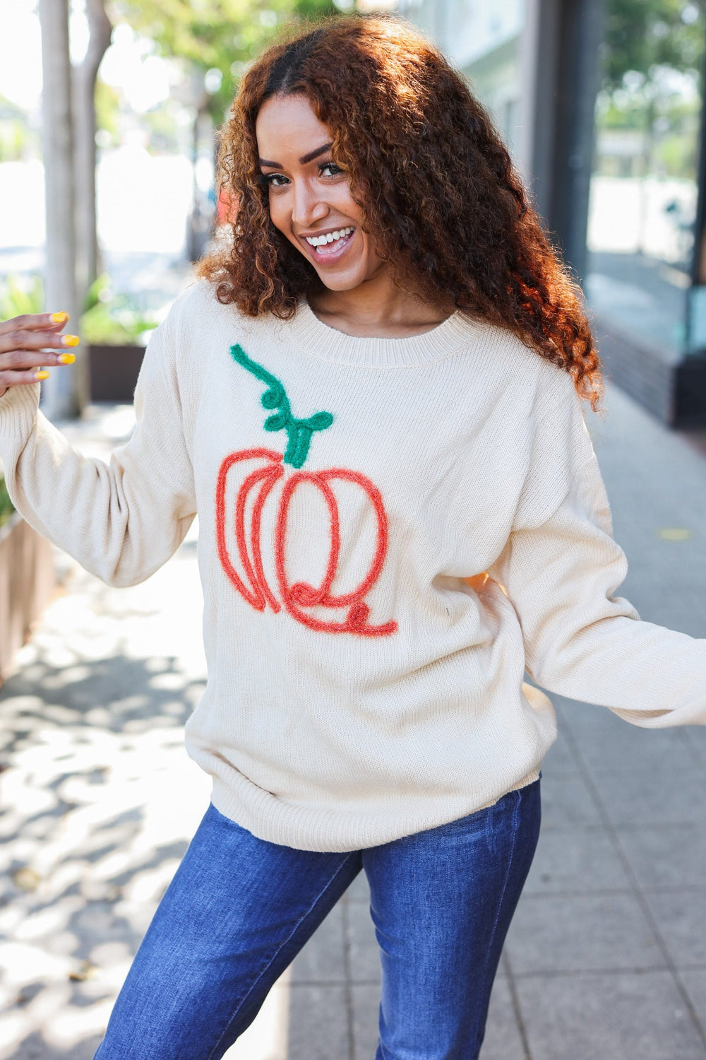 Taupe Embroidered Pumpkin Oversized Sweater-Haptics-[option4]-[option5]-[option6]-[option7]-[option8]-Shop-Boutique-Clothing-for-Women-Online