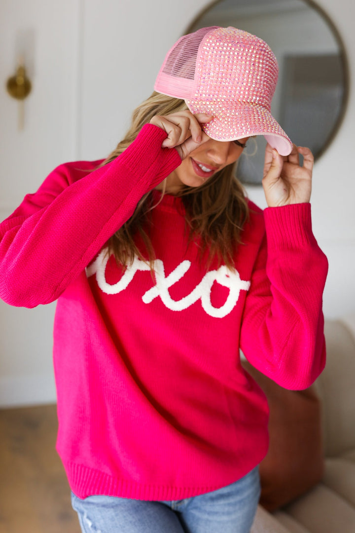 Love In the Air Fuchsia "Xoxo" Embroidered Sweater-Haptics-[option4]-[option5]-[option6]-[option7]-[option8]-Shop-Boutique-Clothing-for-Women-Online