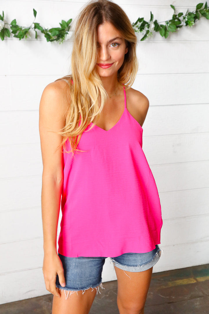 Hot Pink Adjustable Strap V Neck Lined Cami-Zenana-[option4]-[option5]-[option6]-[option7]-[option8]-Shop-Boutique-Clothing-for-Women-Online