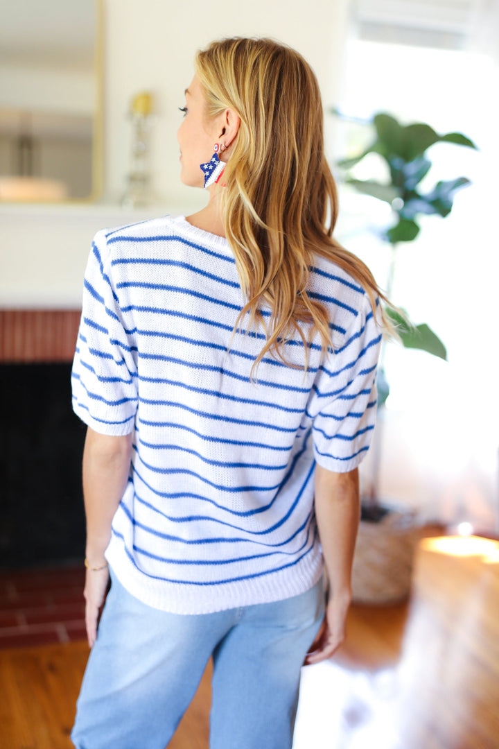 America Proud Blue Striped Embroidered Puff Sleeve Top-Haptics-[option4]-[option5]-[option6]-[option7]-[option8]-Shop-Boutique-Clothing-for-Women-Online