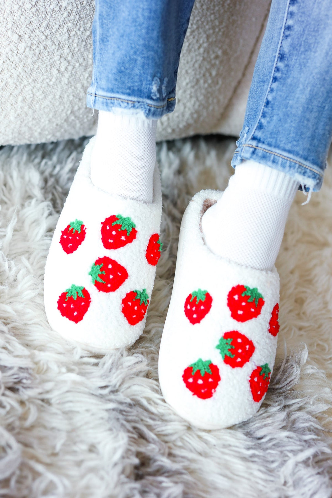 Strawberry Print Fleece Slippers-Cezanne-[option4]-[option5]-[option6]-[option7]-[option8]-Shop-Boutique-Clothing-for-Women-Online