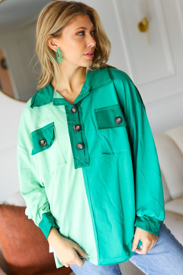 On The Way Up Mint Color Block Button Down Pullover-Haptics-[option4]-[option5]-[option6]-[option7]-[option8]-Shop-Boutique-Clothing-for-Women-Online
