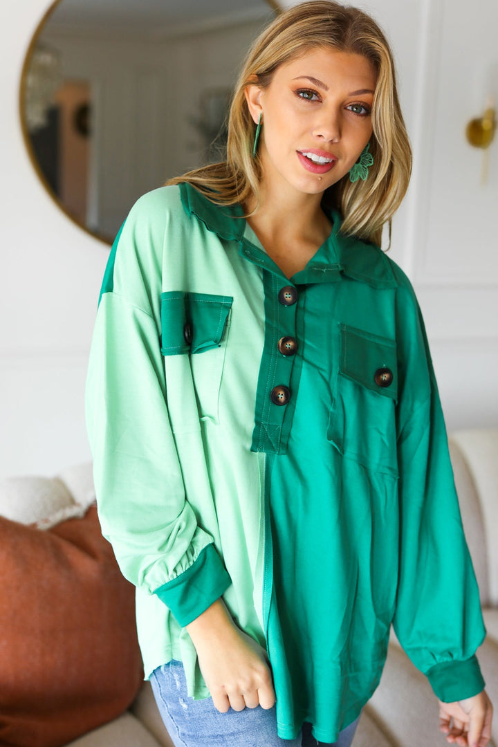 On The Way Up Mint Color Block Button Down Pullover-Haptics-[option4]-[option5]-[option6]-[option7]-[option8]-Shop-Boutique-Clothing-for-Women-Online