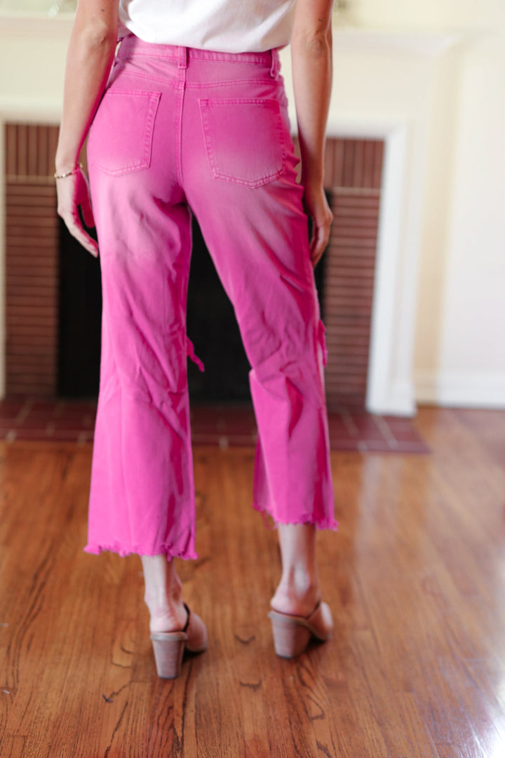 Zenana Cut Loose Hot Pink High Rise Washed Distressed Hem & Knee Cropped Pants-Zenana-26-[option4]-[option5]-[option6]-[option7]-[option8]-Shop-Boutique-Clothing-for-Women-Online