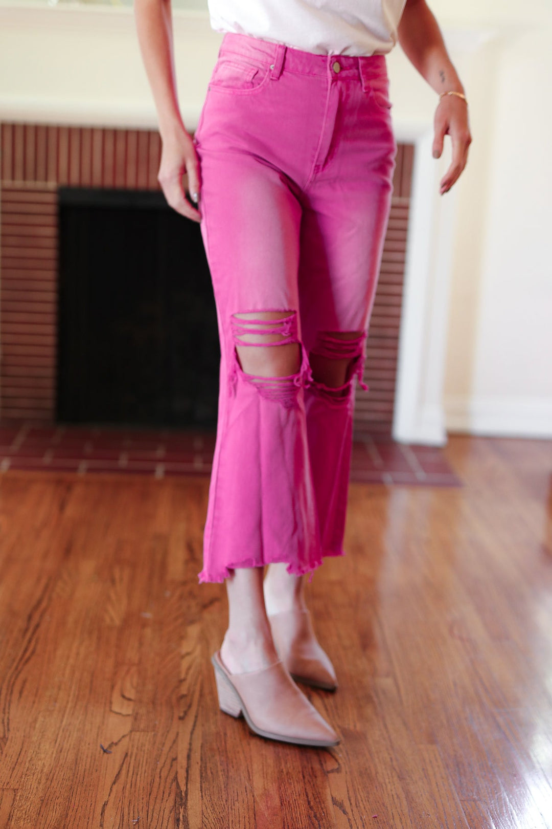 Zenana Cut Loose Hot Pink High Rise Washed Distressed Hem & Knee Cropped Pants-Zenana-26-[option4]-[option5]-[option6]-[option7]-[option8]-Shop-Boutique-Clothing-for-Women-Online