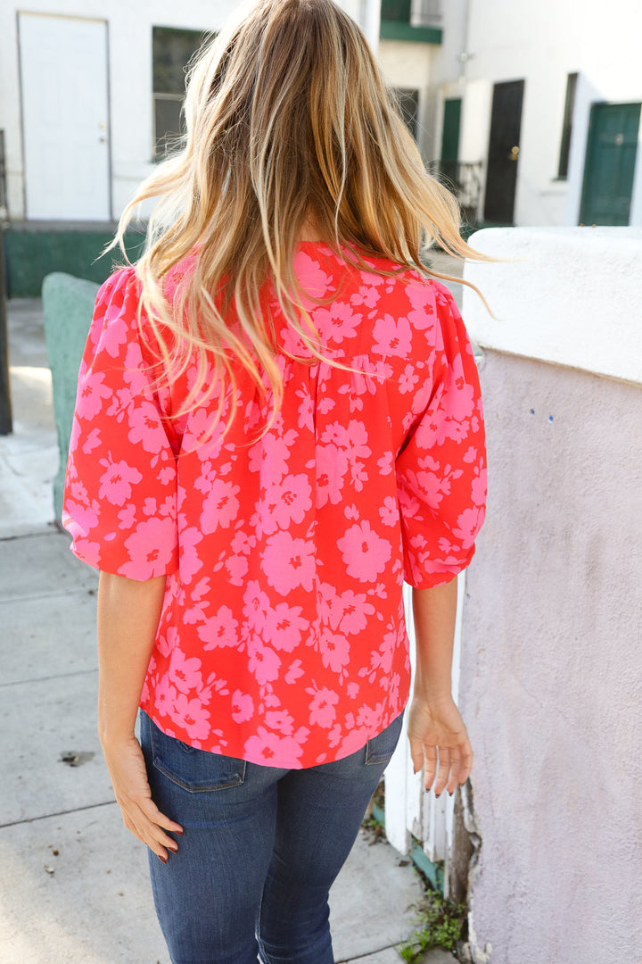 New Day Red Ribbon Bow Detail Floral Woven Blouse-Haptics-[option4]-[option5]-[option6]-[option7]-[option8]-Shop-Boutique-Clothing-for-Women-Online