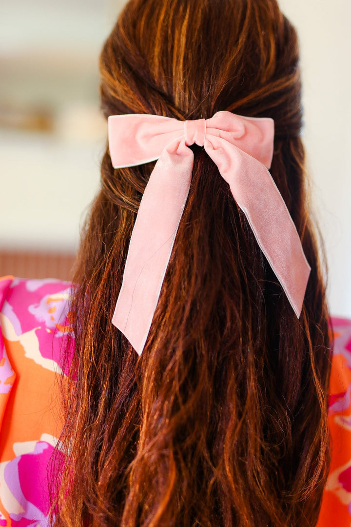 Soft Pink Velvet Barrette Clip Bow-ICON-One Size Fits All-[option4]-[option5]-[option6]-[option7]-[option8]-Shop-Boutique-Clothing-for-Women-Online