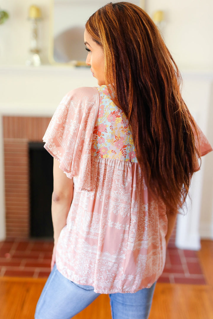 Blush Paisley Floral Yoke Tie Neck Top-Sugarfox-[option4]-[option5]-[option6]-[option7]-[option8]-Shop-Boutique-Clothing-for-Women-Online