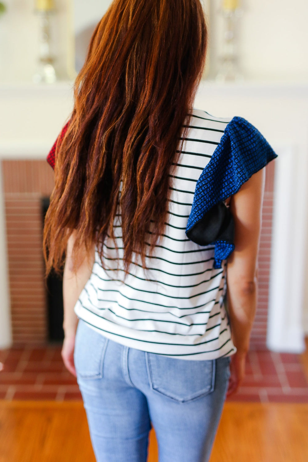 Glam It Up Red & Blue Glitter Flutter Sleeve Striped Top-Haptics-[option4]-[option5]-[option6]-[option7]-[option8]-Shop-Boutique-Clothing-for-Women-Online