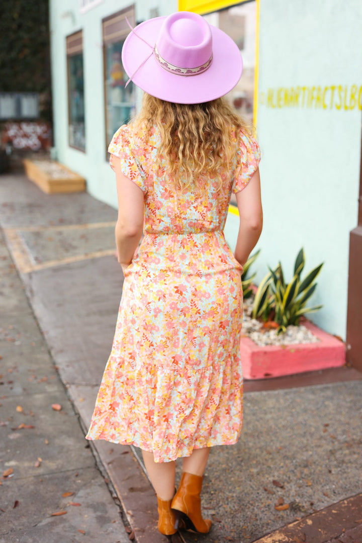 Lovely In Peach Floral Print Elastic Waist Ruffle Midi Dress-Haptics-[option4]-[option5]-[option6]-[option7]-[option8]-Shop-Boutique-Clothing-for-Women-Online