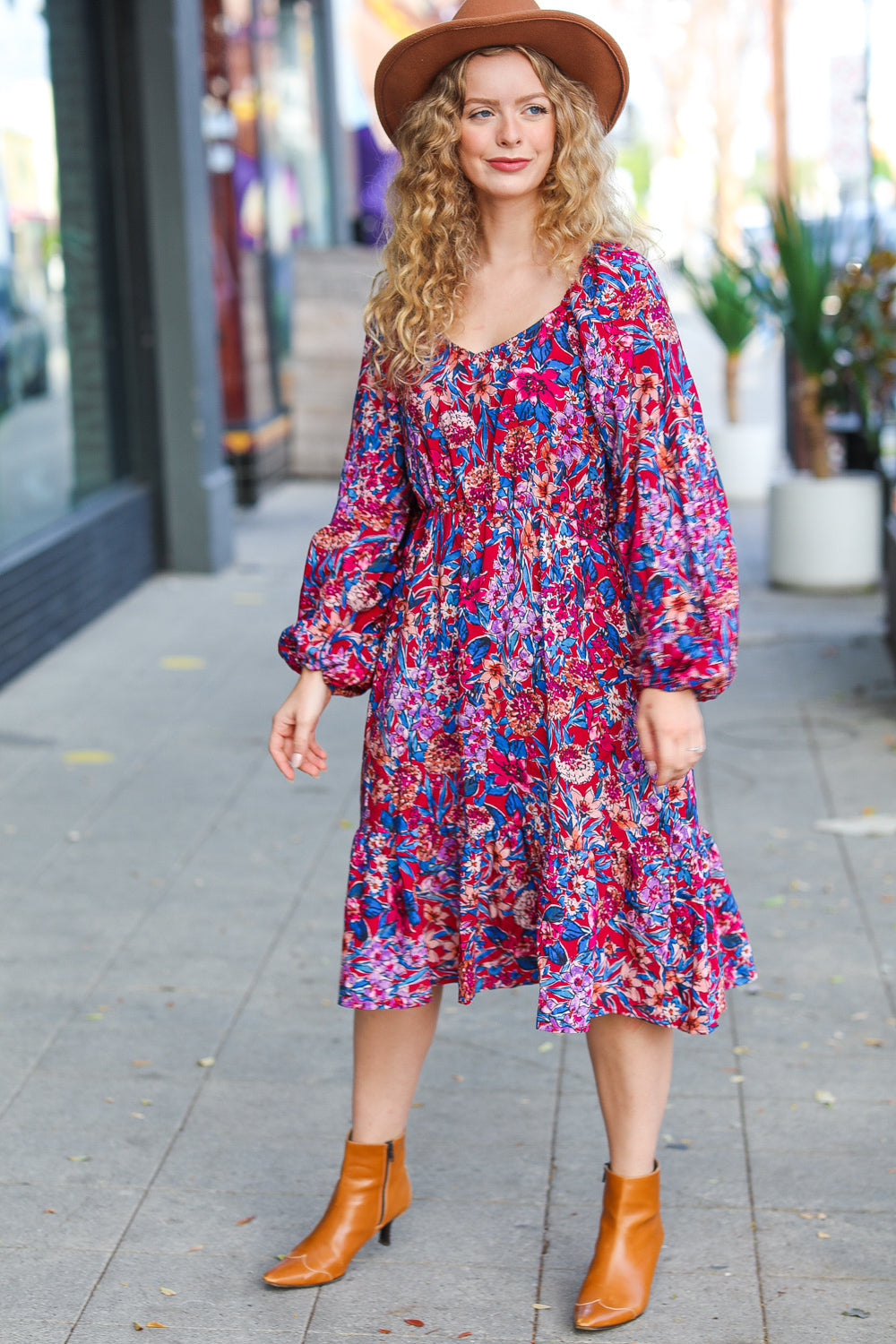Haptics Take The Leap Magenta Floral Print Midi Dress-Haptics-[option4]-[option5]-[option6]-[option7]-[option8]-Shop-Boutique-Clothing-for-Women-Online