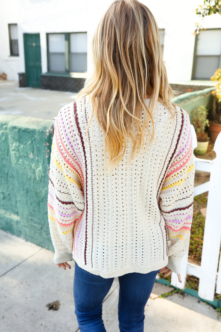 Easy Living Oatmeal Multicolor Stripe Dolman Crochet Cardigan-Haptics-[option4]-[option5]-[option6]-[option7]-[option8]-Shop-Boutique-Clothing-for-Women-Online