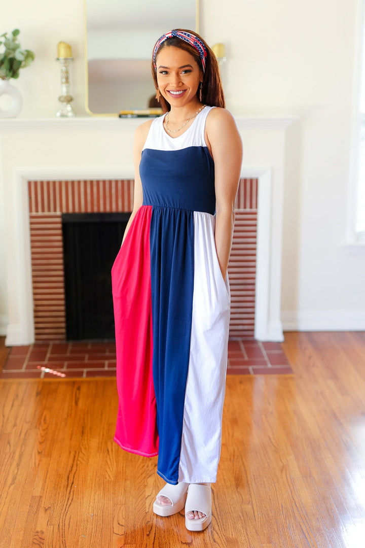 Patriotic Color Block Fit & Flare Maxi Dress-Haptics-[option4]-[option5]-[option6]-[option7]-[option8]-Shop-Boutique-Clothing-for-Women-Online