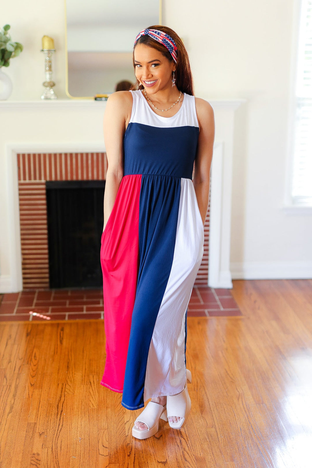 Patriotic Color Block Fit & Flare Maxi Dress-Haptics-[option4]-[option5]-[option6]-[option7]-[option8]-Shop-Boutique-Clothing-for-Women-Online