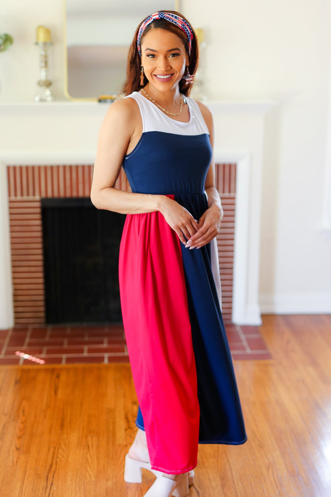 Patriotic Color Block Fit & Flare Maxi Dress-Haptics-[option4]-[option5]-[option6]-[option7]-[option8]-Shop-Boutique-Clothing-for-Women-Online